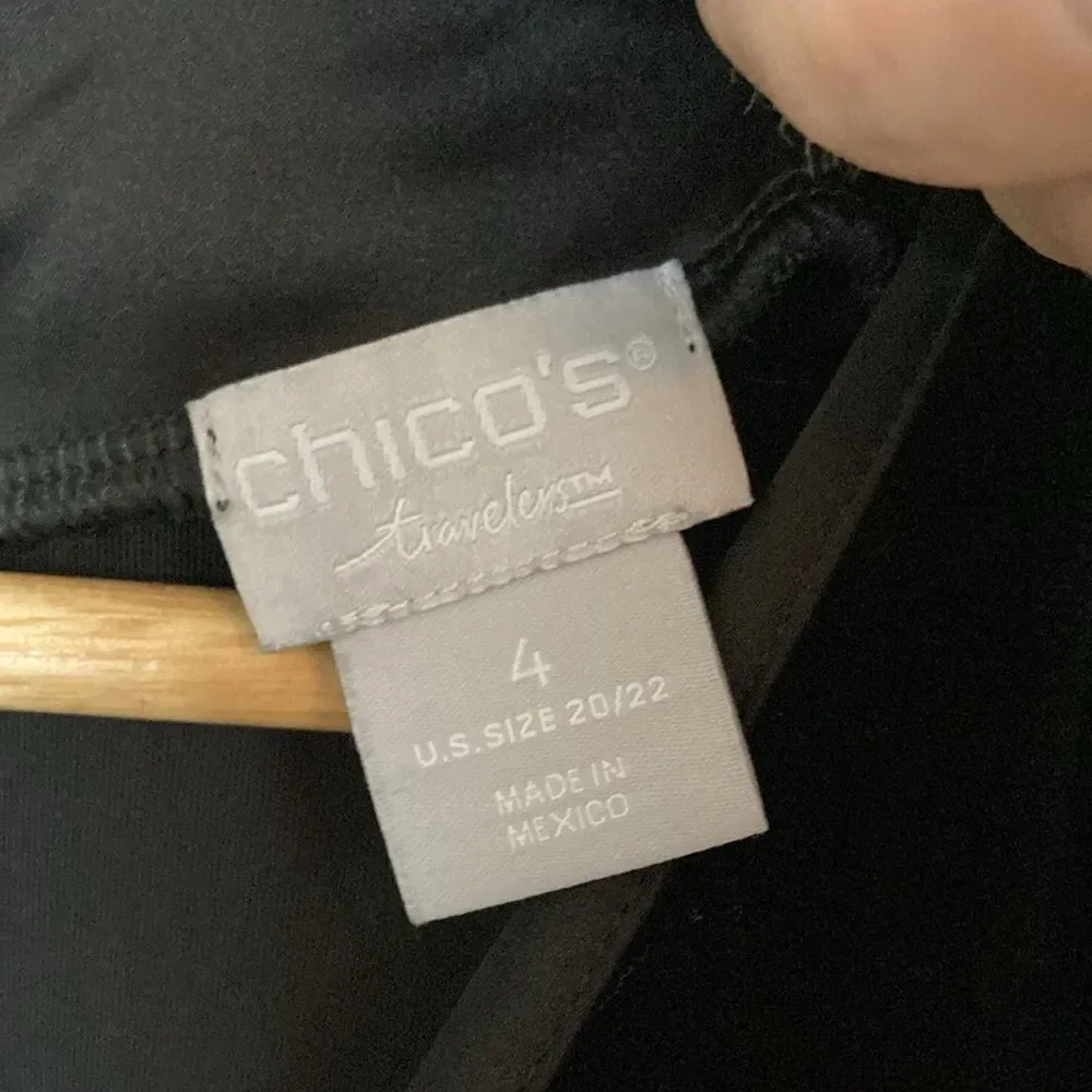 Chicos Womens Velvet V Neck Jumpsuit XXL Black Long Sleeve Wide Leg‎ Classy - Picture 4 of 14